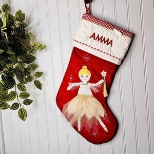 Pottery Barn Kids AMMA Quilted Christmas Stocking Fairy Ballerina Mono NWOT